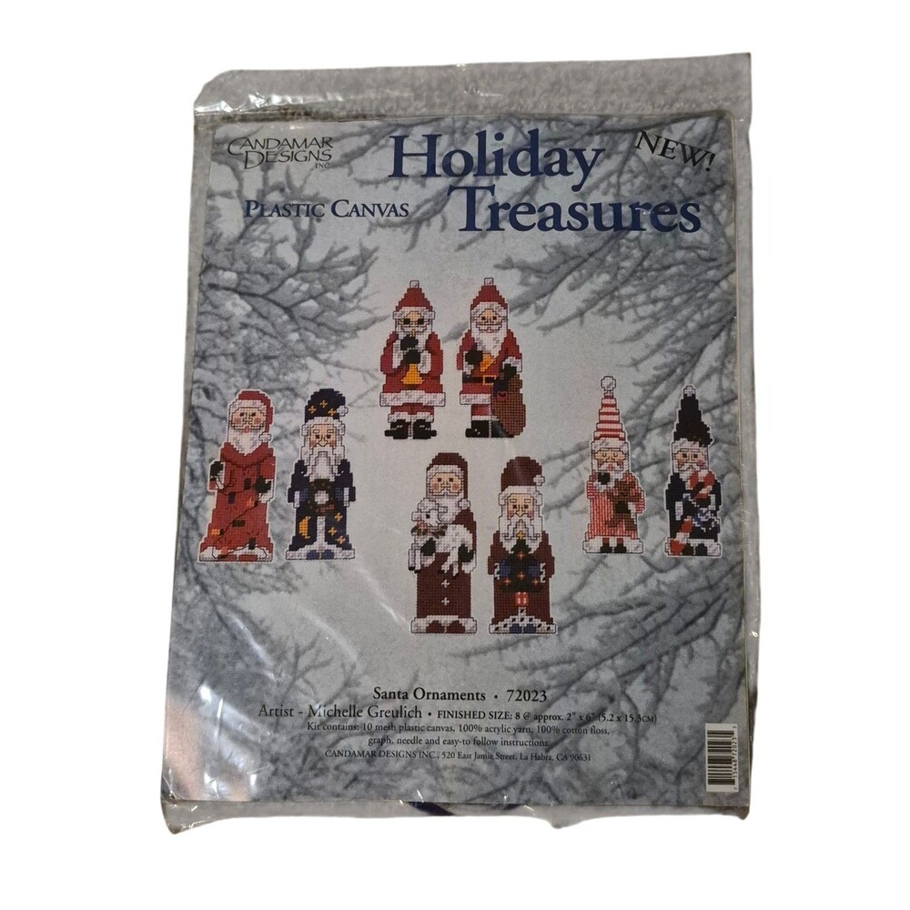Candamar Designs Holiday Treasures Plastic Canvas Cross Stitch Santas Greulich